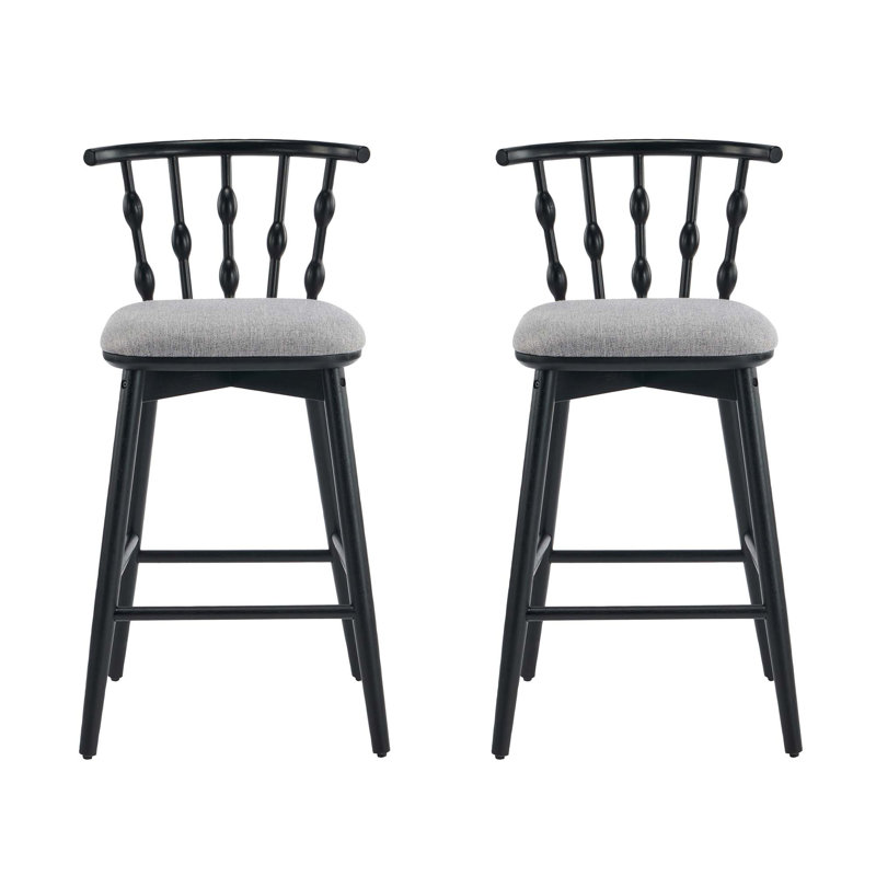 Tabouret de bar en bois Doria, ensemble de 2, Gris, Noir