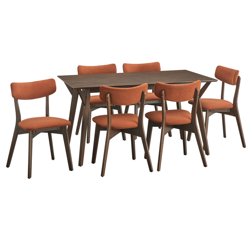 Ensemble de salle à manger Colella, 7 pièces : table, 6 chaises, Orange