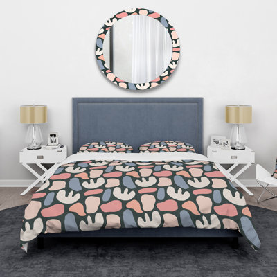 Formes rétro bleues et rouges - Ensemble de housse de couette moderne - Microfibre de polyester