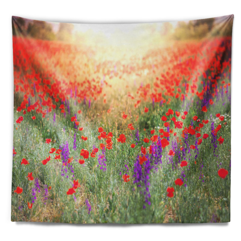 Tapisserie au champ de coquelicots, H 50 po x l 60 po
