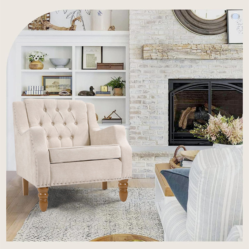 Birdell Upholstered Armchair, Beige 100% Linen