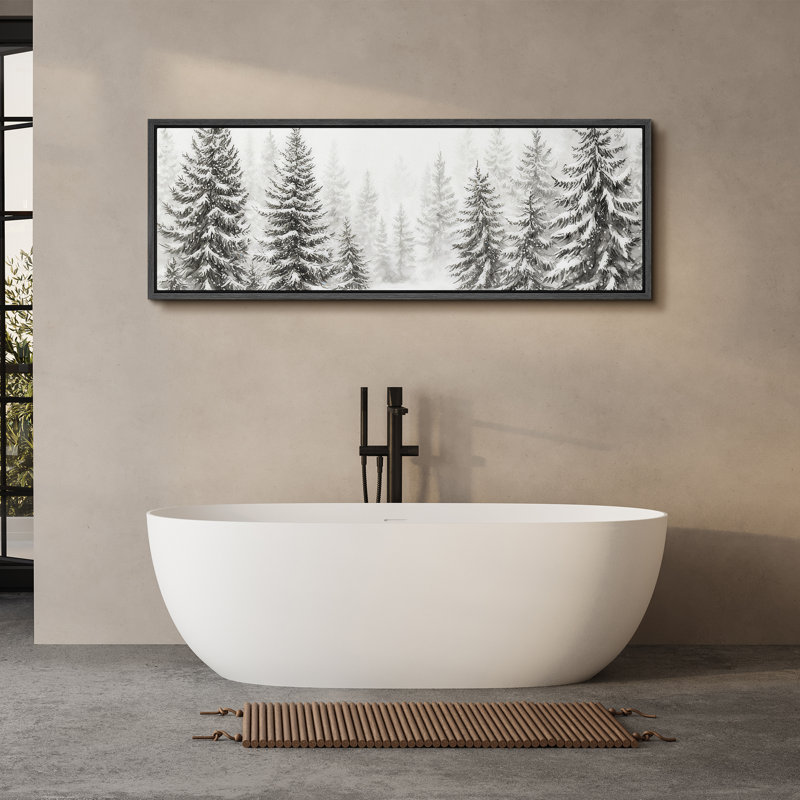 Grande impression sur toile encadrée, impression de paysage de forêt de pins pour l'hiver, H 20 po x l 60 po, Noir