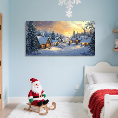 Hiver, art mural, paysage de paysage enneigé, impressions sur toile pour le salon, chambre à coucher, arbres de pin, scène, affiche de campagne, décoration de Noël, œuvre d'art, décoration de la maison