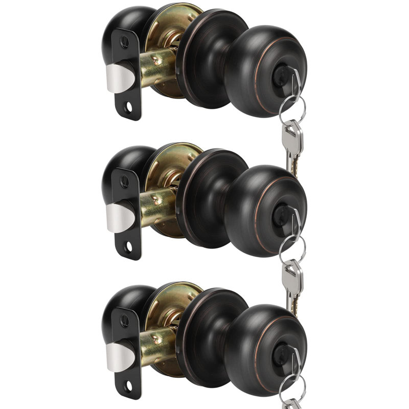 Poignée de porte d'entrée verrouillable à clé en bronze huilé avec clés pour portes avant, paquet de 3, À serrure à clé