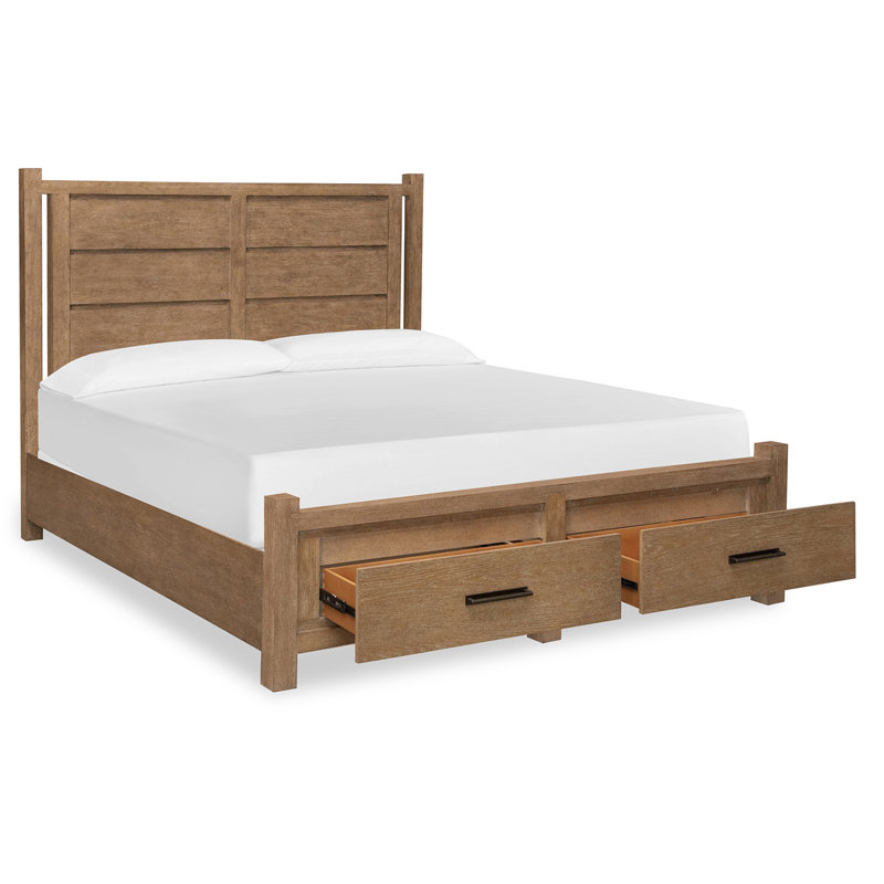 Grand lit avec panneau de rangement Wilmot, 2 pièces : Lit, table de chevet