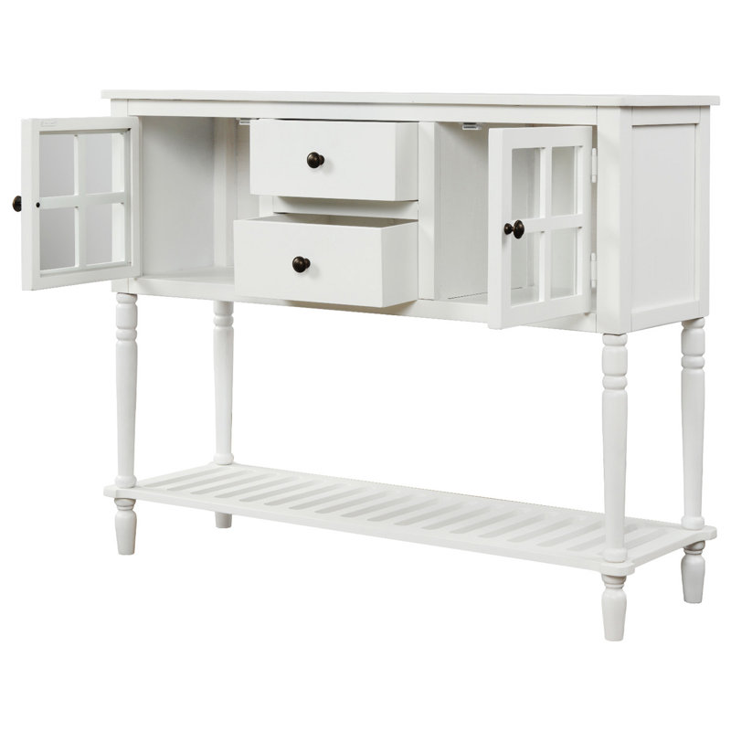 Console avec buffet et tablette inférieure, armoire de rangement en bois / verre Farmhouse (blanc), Blanc