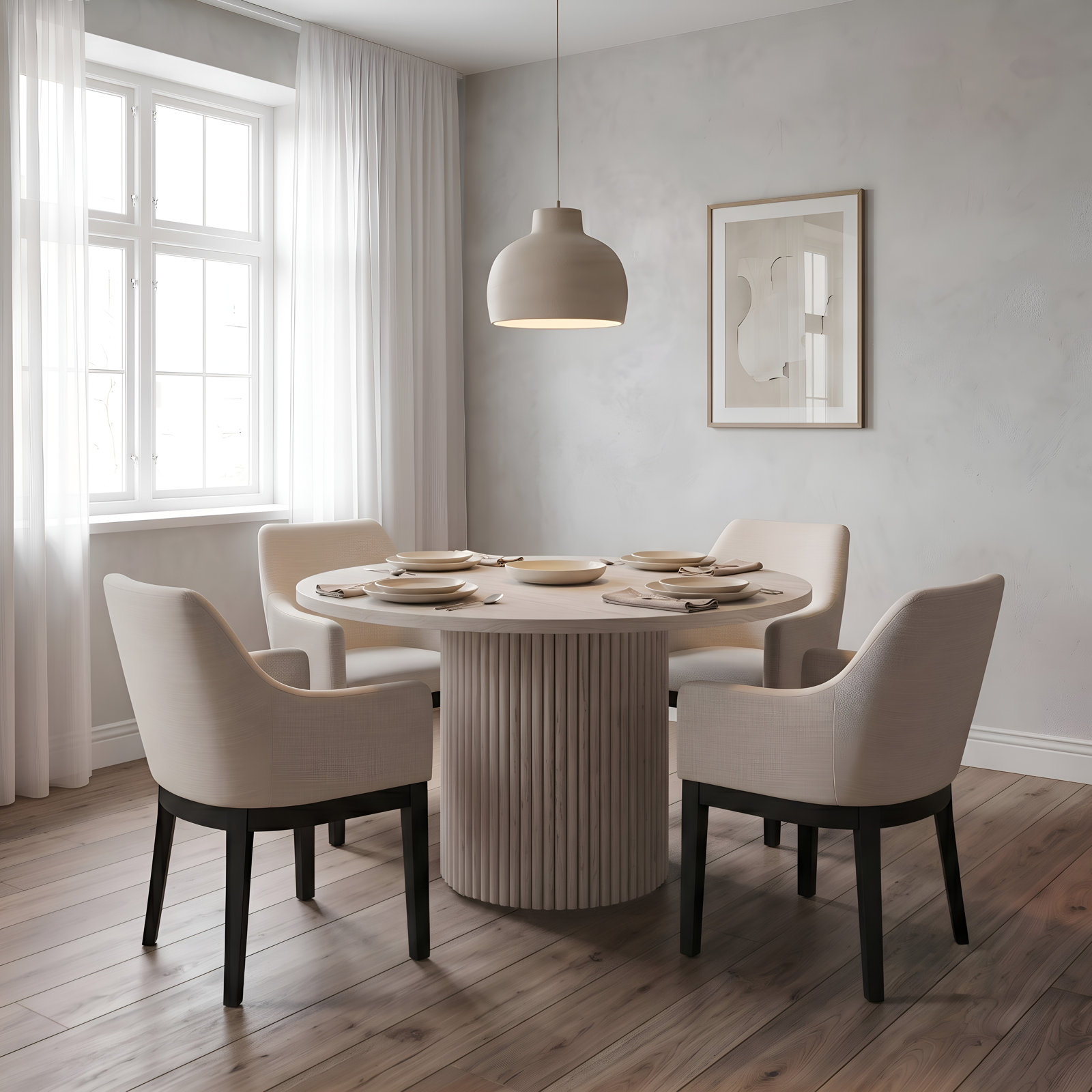 Reba Round 42" Dining Table, Black, White