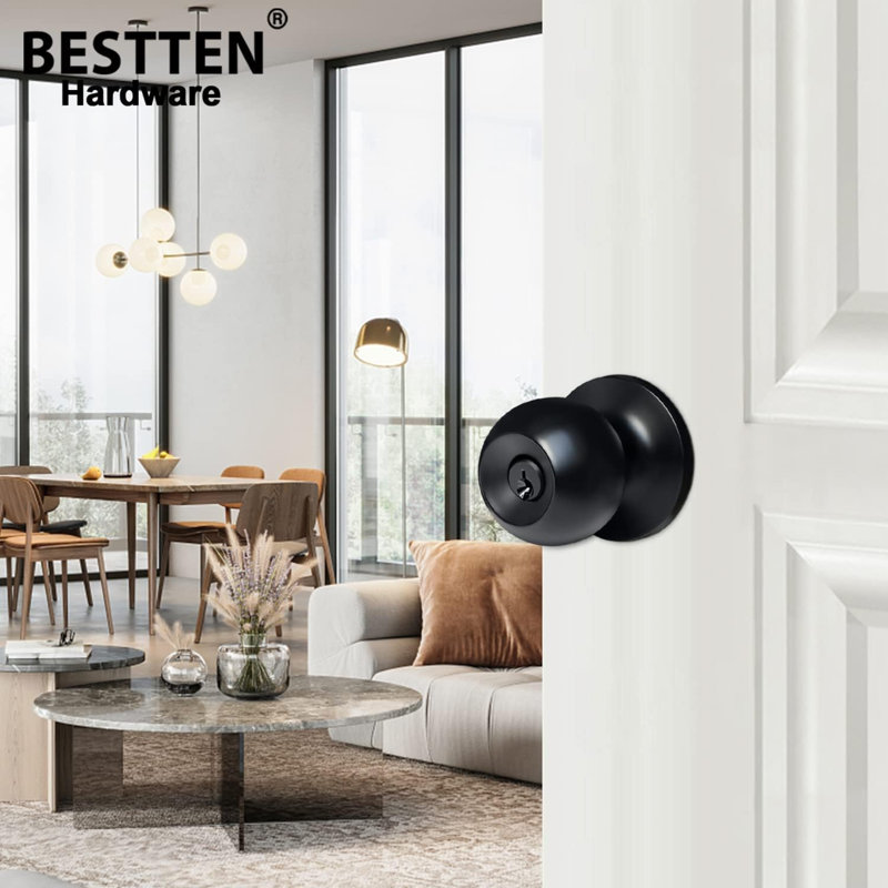 [Paquet de 3] Bouton de porte d'entrée à clé, serrure de porte d'entrée, clé différente, boule standard, noir mat