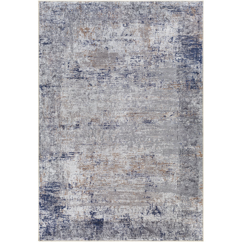 Tapis bleu foncé / brun moyen lavable Owings, Rectangle 5 pi 3 po x 7 pi 3 po