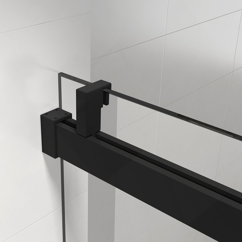 Frameless Soft-Closing Shower Door, Tempered Glass Single Sliding Shower Door With Explosion-Proof Coating, Matte Black