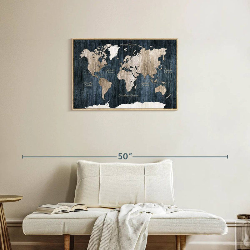 Carte du monde en bois vieilli, 31 po x 21 po, Cadre flottant en bois naturel