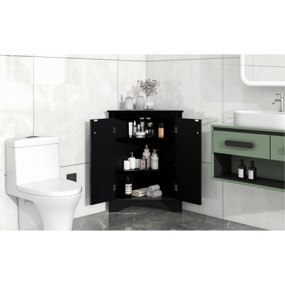 Black Triangle Storage Cabinet With Adjustable Shelves, Maximizes Space Utilization Stylish Shelves For Office