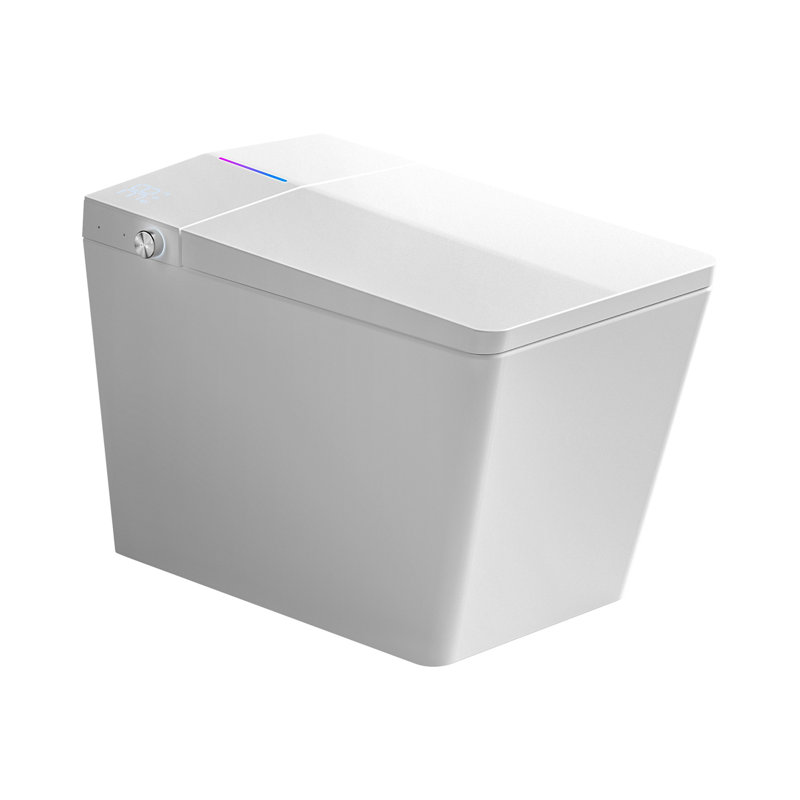 Square Smart Toilet With Built-In Tank For Modern Bathroom, Remote Control, Tankless Bidet Toilet With Foot Touching Lid Opening, Auto Flush, Heated Seat, LED Digital Display, User Memory, White