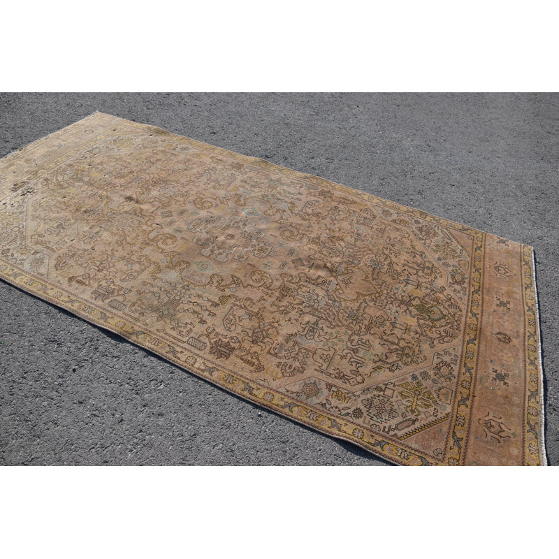 Grand tapis turc anatolien rétro fabriqué à la main en brun pour le salon et la chambre à coucher