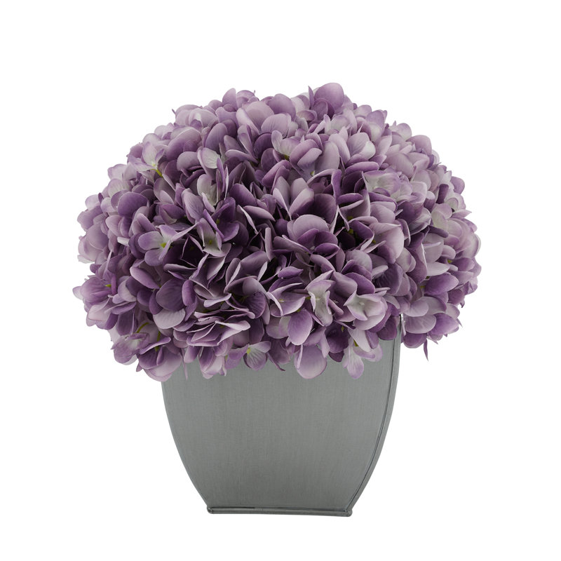 Arrangement d'hortensias lavande en pot synthétique, Lavande, Argent