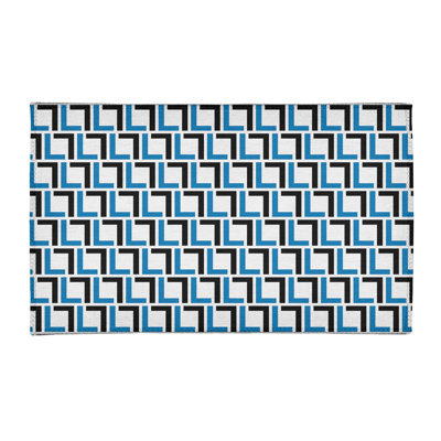 Tapis rond noir / bleu à motif géométrique
