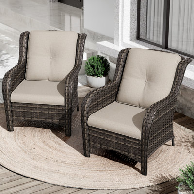 2-Person Polyethylene (PE) Wicker Outdoor Lounge Armchair with Beige Cushions