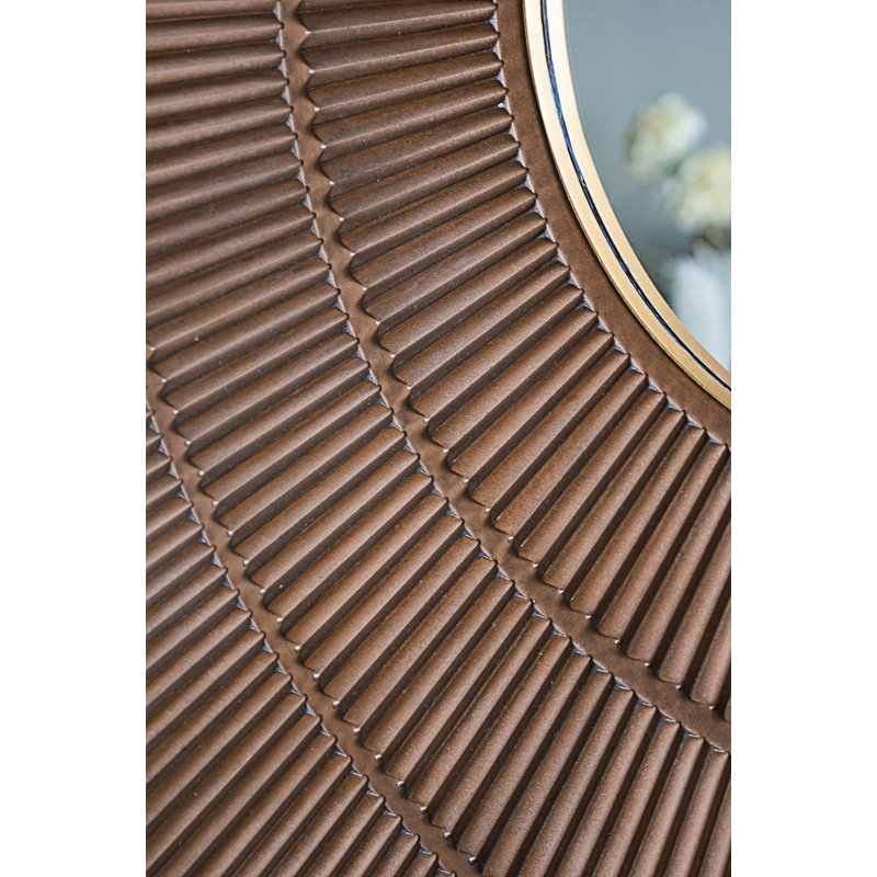 Square Carved Mirror With Pleated Design, Neutral Colorway Wall Decor, Gold/Brown