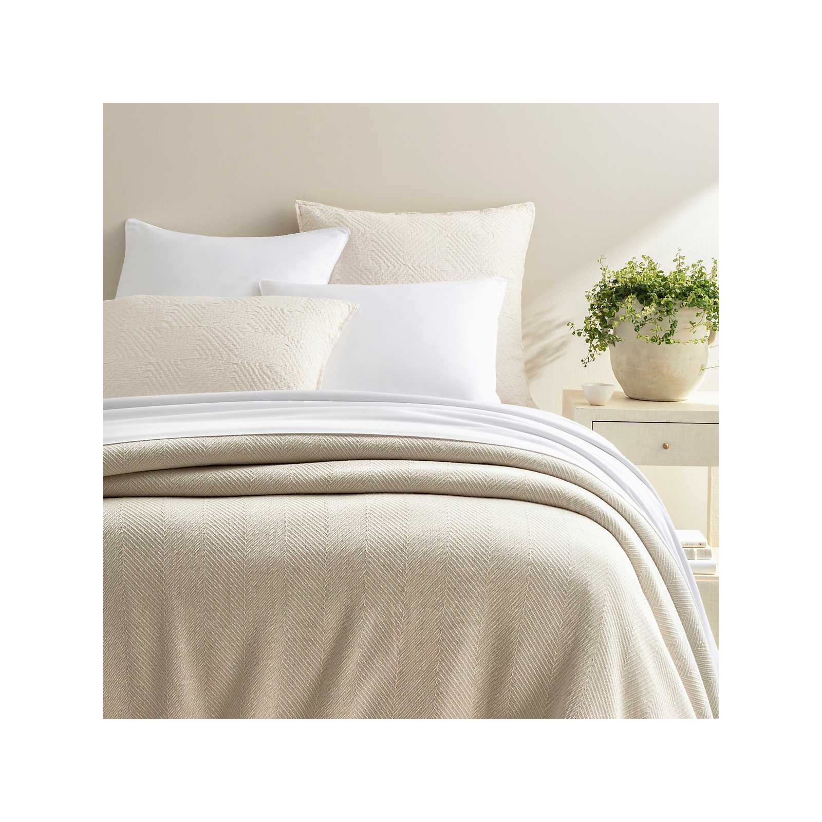 Herringbone Blanket, Full/Queen Blanket, White/Ivory