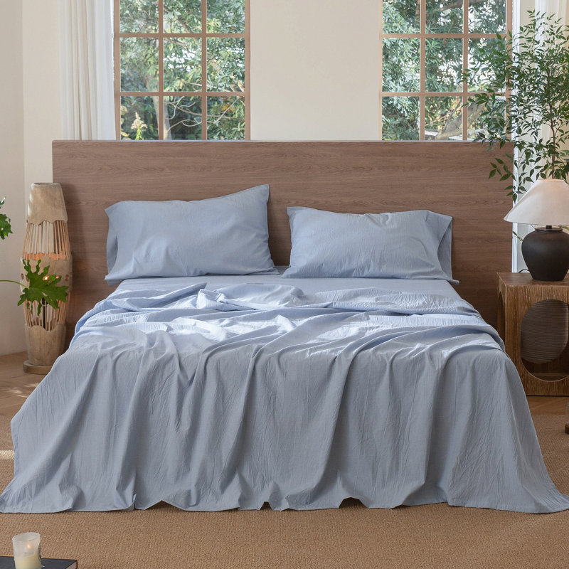 Ensemble de draps MooMee, Bleu bleuet, Ensemble de draps pour lit double avec 2 taies d'o