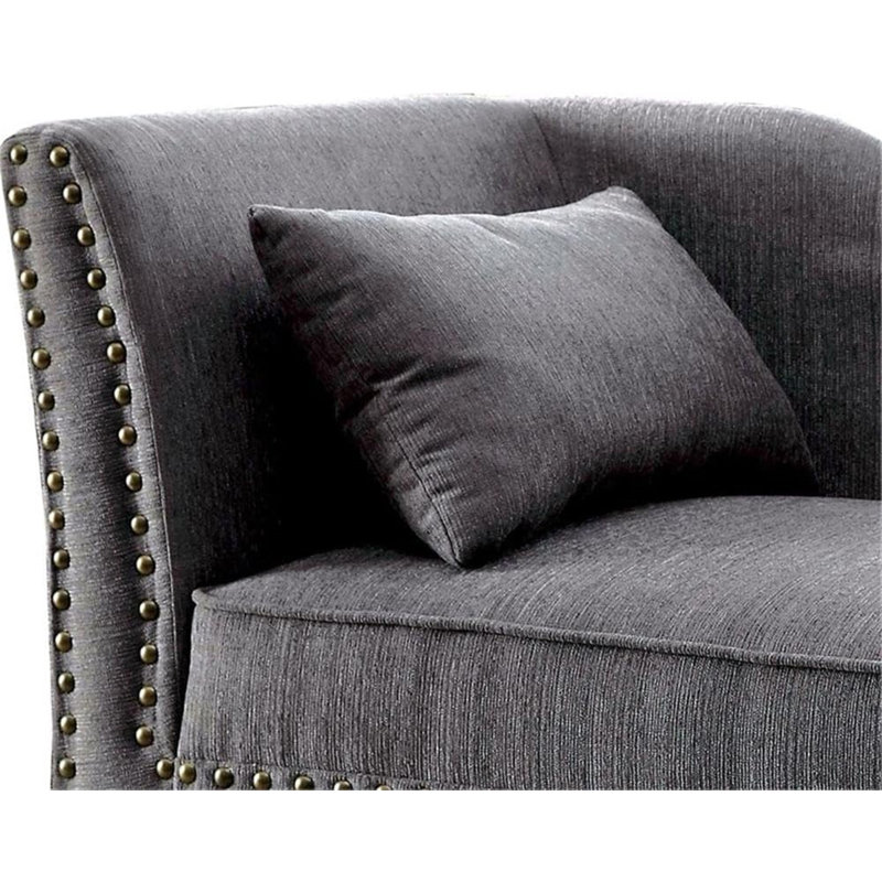 Coussin de salon moderne à garniture cloutée en lin gris, Gris