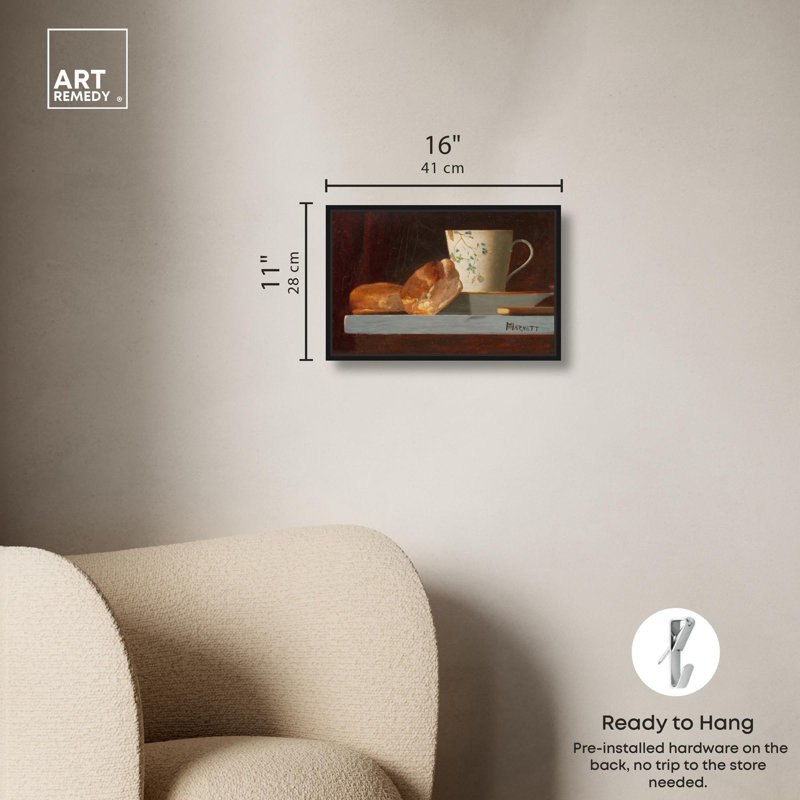 Art, art classique, nature morte, déjeuner, H 11 po x l 16 po, Cadre flottant noir