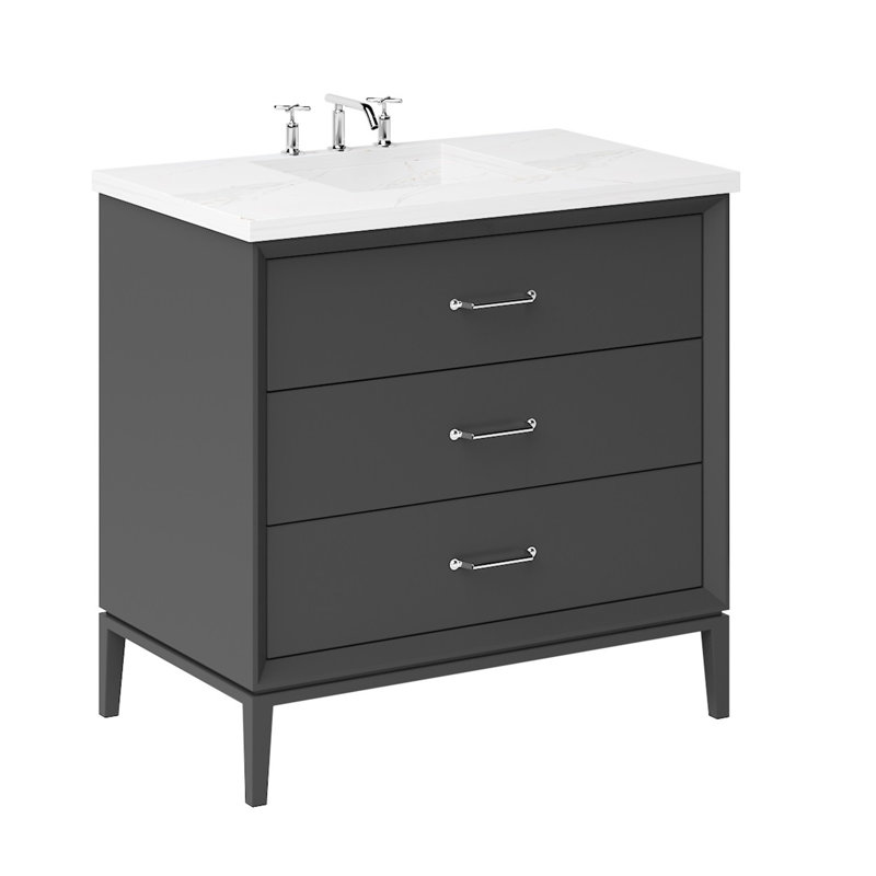 Alexandra Three-Drawer Single Bath Vanity, Polished Chrome, Off Black, 36"
