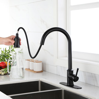Matte Black Stainless Steel Touch Kitchen Faucet With Pull Down , 360 - Degree Nozzle Rotation, Single Handle Flow And Temperature Regulation, Corrosion Finish, 16.62 In Depth, 10.34 Width, 2.54