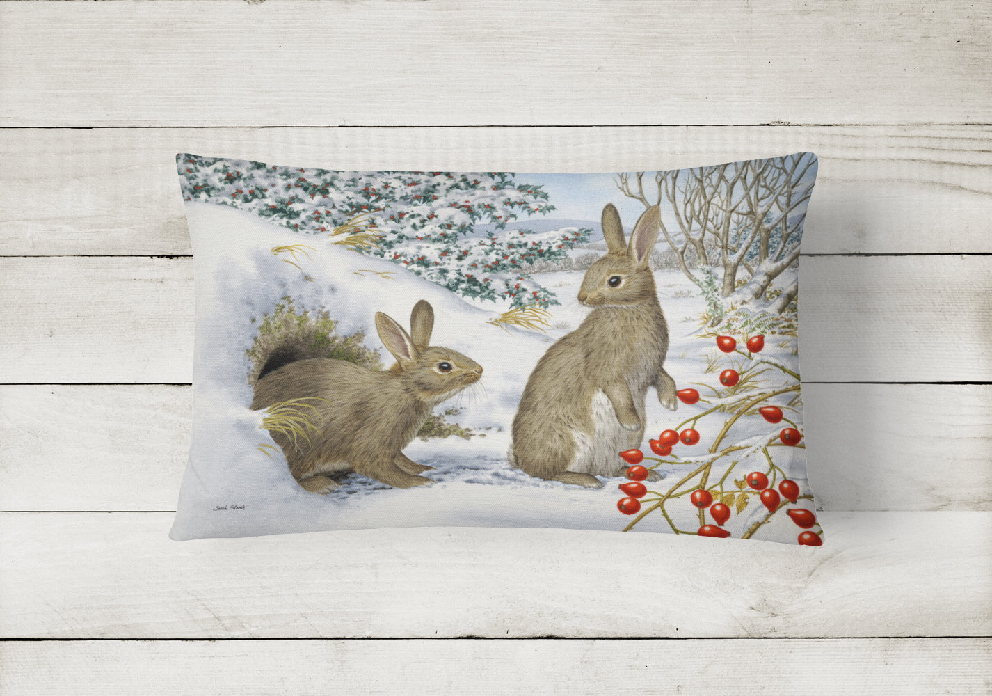 Caroline's Treasures Winter Rabbits Fabric Indoor/Outdoor Throw Pillow & Reviews | Wayfair