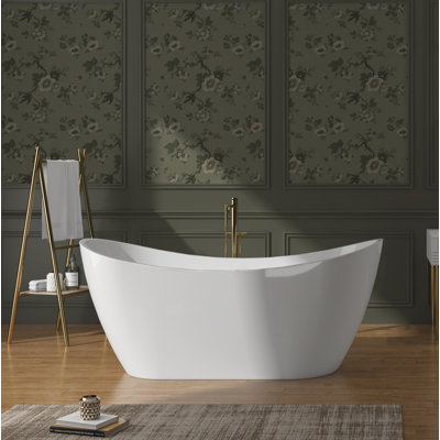 59" x 28" Freestanding Soaking Fiberglass Bathtub