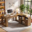Bureau en L de 63 pouces avec classeur à roulettes, ensemble de bureau de direction en bois de ferme avec tablettes de rangement et tiroirs pour le bureau personnel