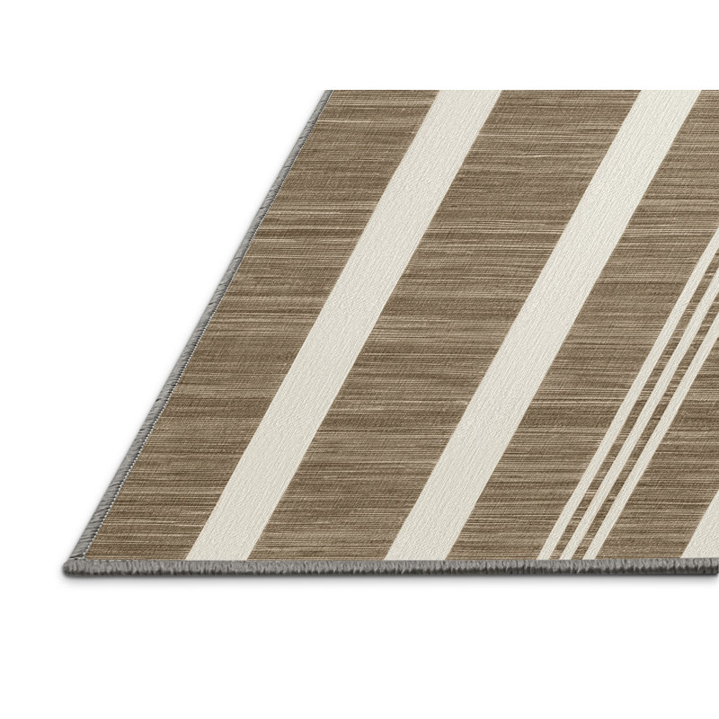 Machine Washable Horizontal Stripes Gray Area Rug, Runner 2' x 5'
