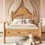 Lit plateforme simple avec tête de lit chic, structure de lit en bois massif avec support à lattes, aucun sommier tapissier requis et conception basse à terre, naturel-1794698797-1794698799