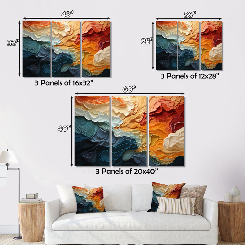 Biomorphism Organic Forms V - 3 Piece Wrapped Canvas Print, 32" H x 48" W, No Frame, Wrapped Canvas
