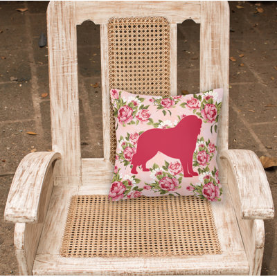  Tibetial Mastiff Shabby Elegance Pink Roses Floral 14" Throw Pillow