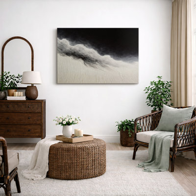 Modern Black and White Abstract Wave Artwork, Living Room Pictures, Framed Canvas Giclee Print Wall Art
