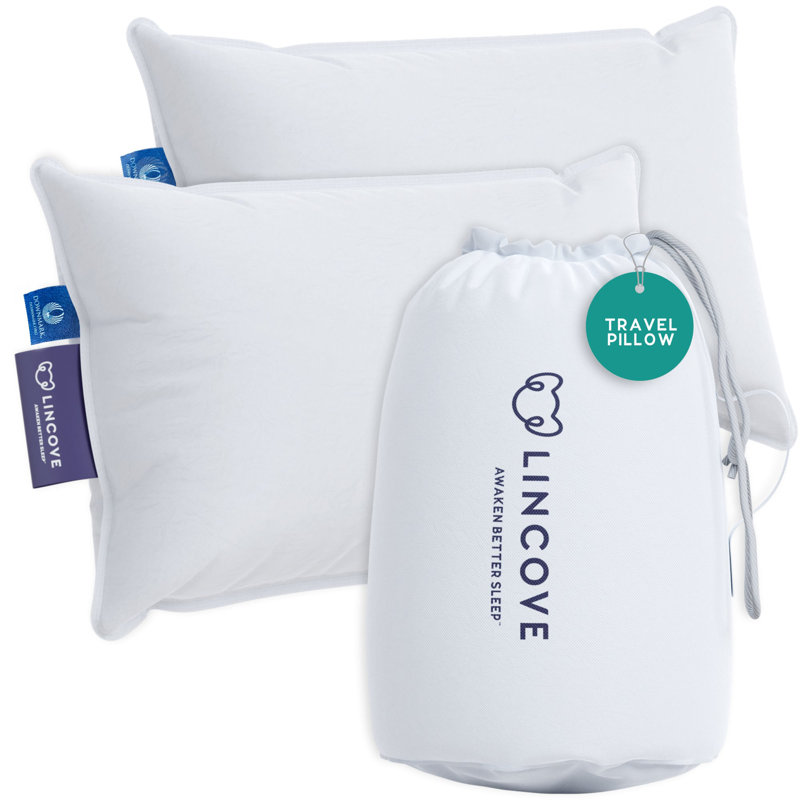 Lincove Canadian Down Feather Travel Pillow - Luxurious Head/Neck Support, 12 X 16" - 2 Pack