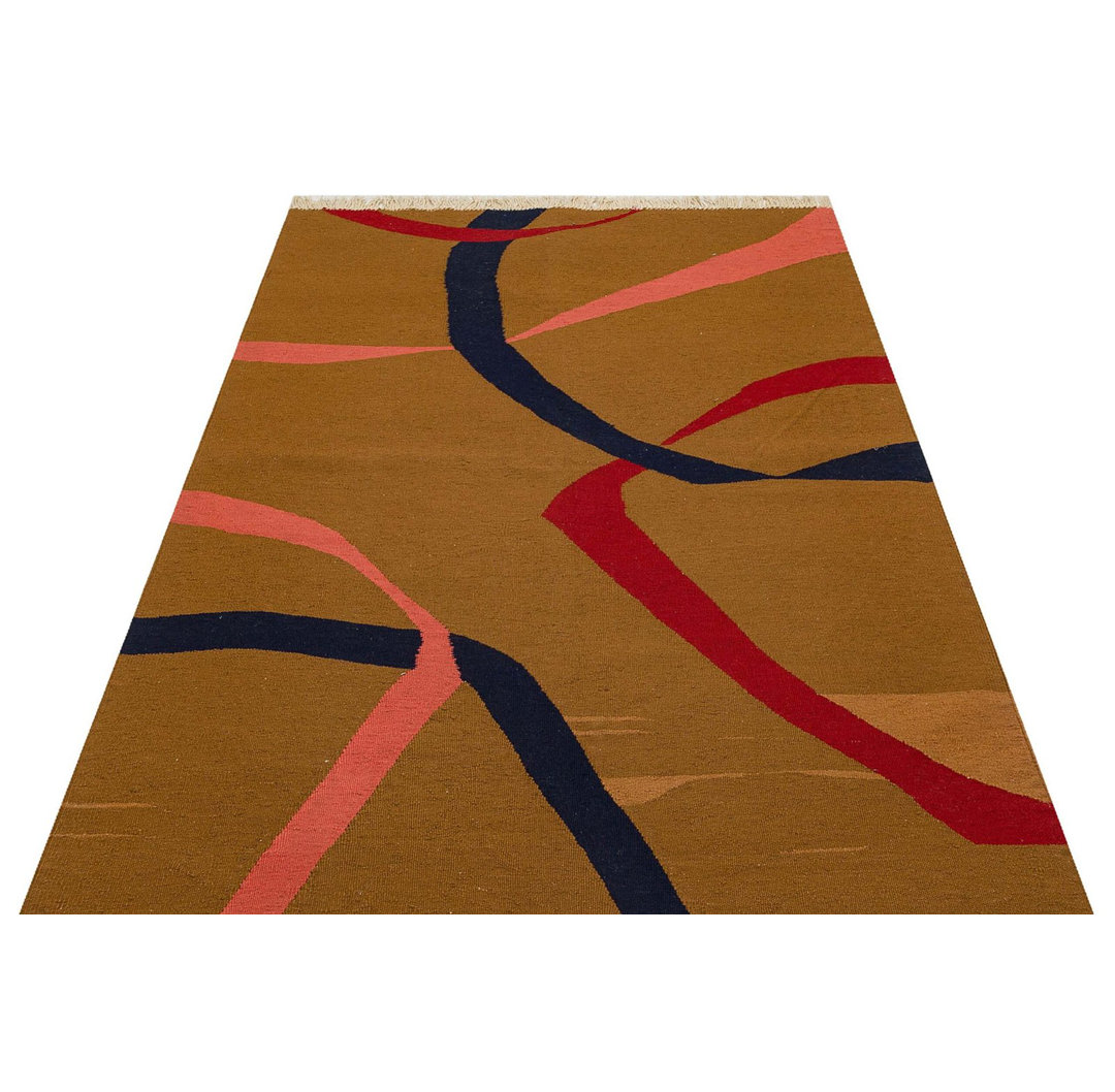 Kilim Brown Geometric Wool Handmade Area Rug