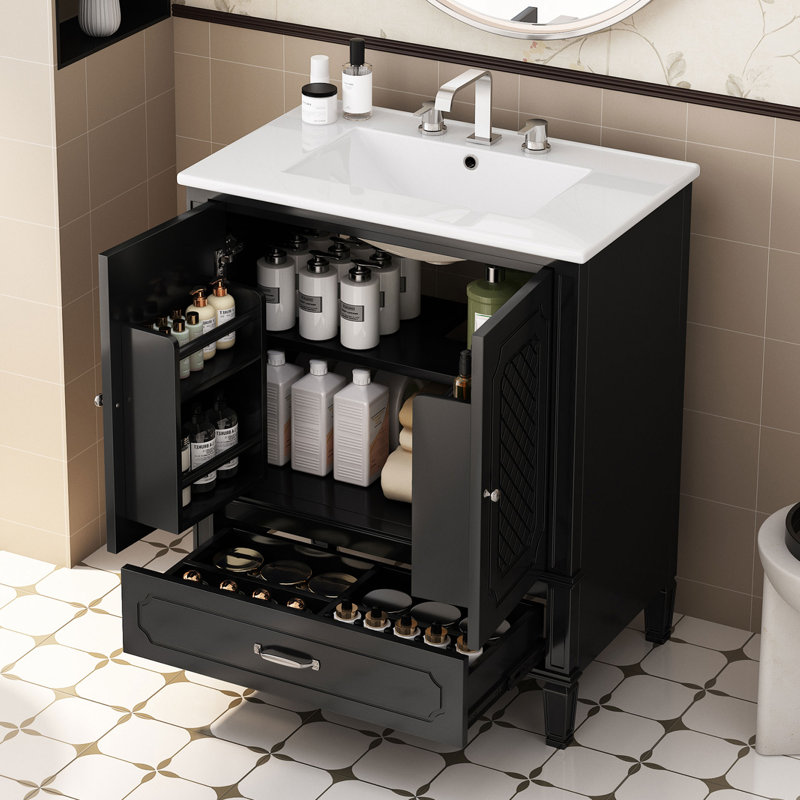 Feaman 30" Faux Wood Bathroom Vanity With Sink, Black