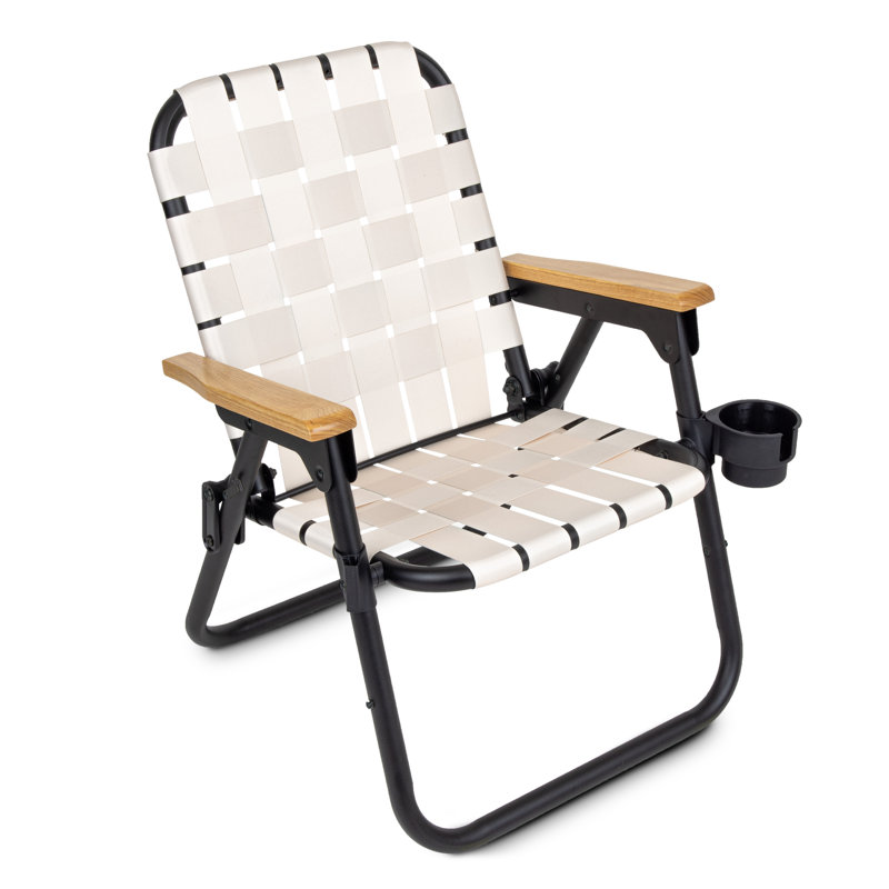 Natural Woven Folding Beach and Camping Chair with Cup Holder