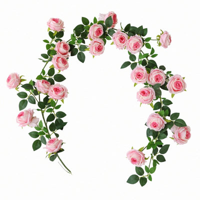 6.2FT Artificial Flower Garland Faux Rose Vine Hanging Floral Garland for Wall Decor Trellis Fence Home Room Garden Wedding Decoration
