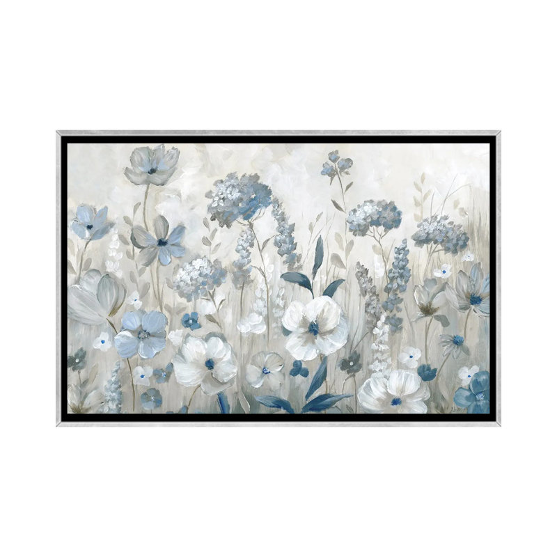 Cool Blue Field - reproduction d'art murale encadrée, H 40 po x l 60 po, Argent argent
