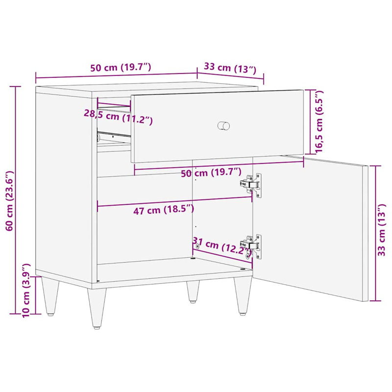 50cm W Bedside Table