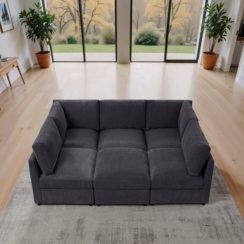Canapé modulaire réversible en velours côtelé, Velours côtelé gris foncé, 33" H x 126.5" W x 98" D