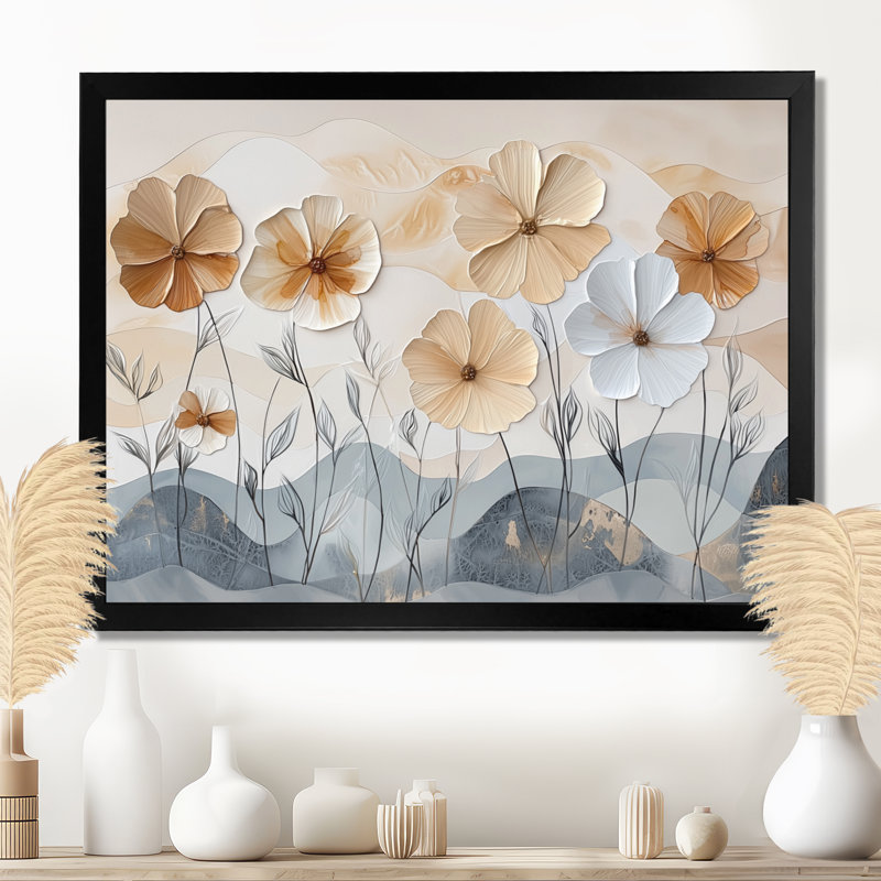 Meghan Soft Creame Morning Glory Flowers Field III - Morning Glory, art mural, Reproduction d'une seule photo avec cadre