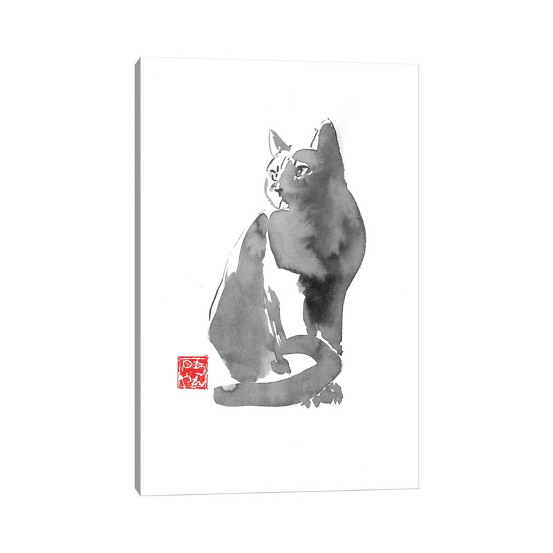 Grey Cat by Péchane - Painting on Canvas, 101.6 cm H x 66.04 cm W x 1.91 cm D, Wrapped Canvas