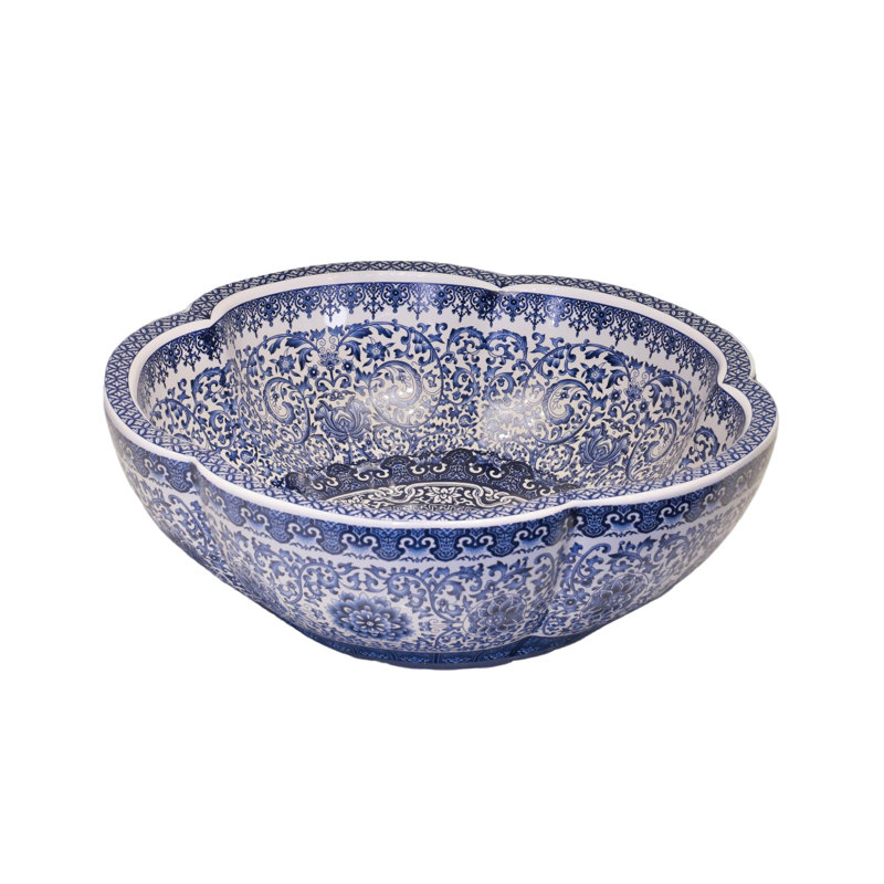 Lavabo vasque de salle de bain en forme de fleur en porcelaine au-dessus du comptoir pour bar et vestiaire chinois