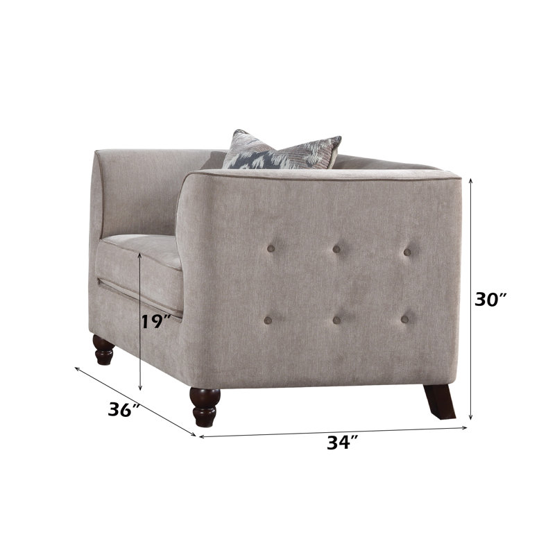 Fauteuil capitonné large brun clair Arreona, Velours beige