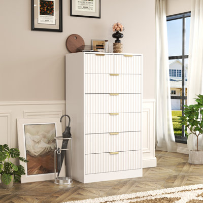 Fluted Tall 7 Drawer Dresser, 51.38" Vertical Storage Chest With Deep Drawers, Modern Wood Clothes Organizer Cabinet, Dressers & Chests Of Drawers With Large Capacity For Bedroom, Entryway, Living Room (white)