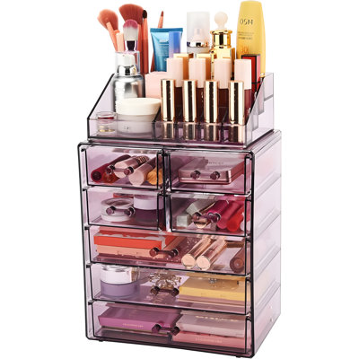 Organisateur de maquillage cosmétique et de bijoux avec 7 tiroirs - Étui de rangement en acrylique transparent pour meuble-lavabo, commode ou comptoir - Conception spacieuse pour les accessoires de beauté et les outils de toilettage
